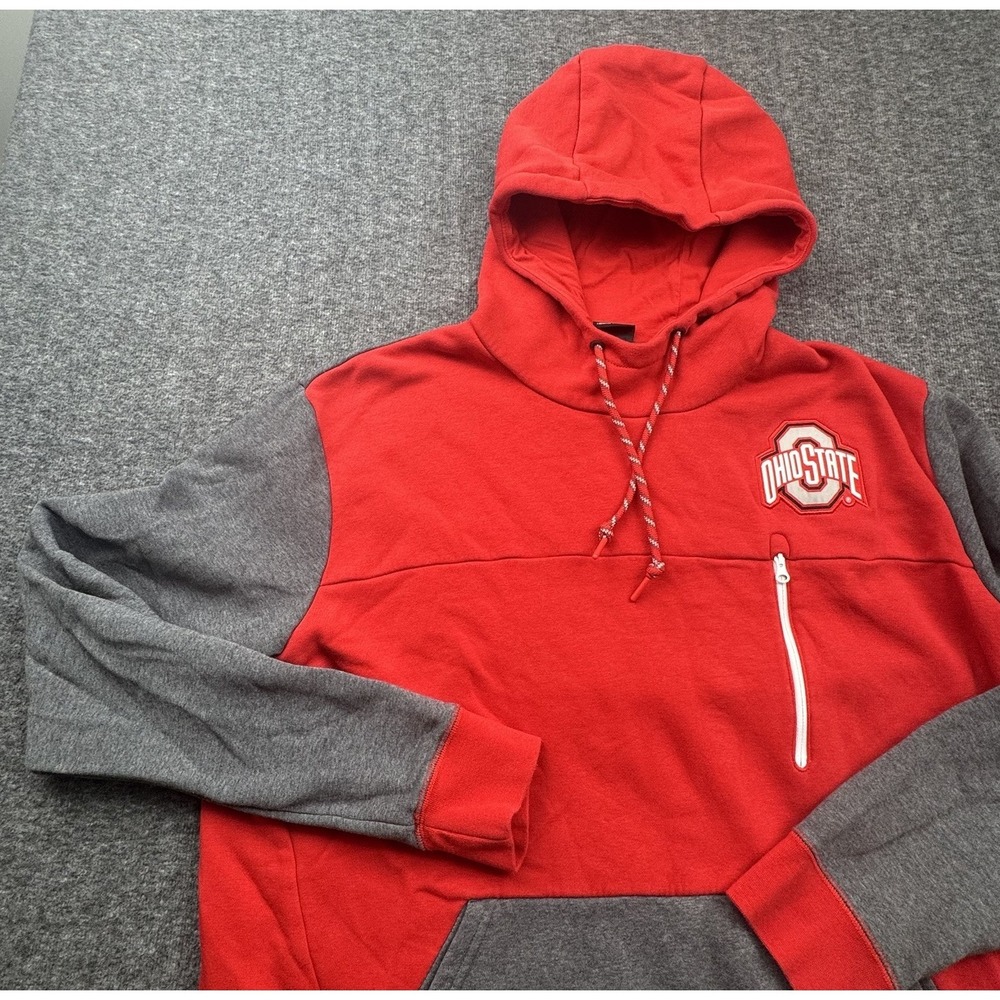 Nike Ohio State Buckeyes Hoodie Mens Sz XXL Red Gray Zip Pocket Drawstring